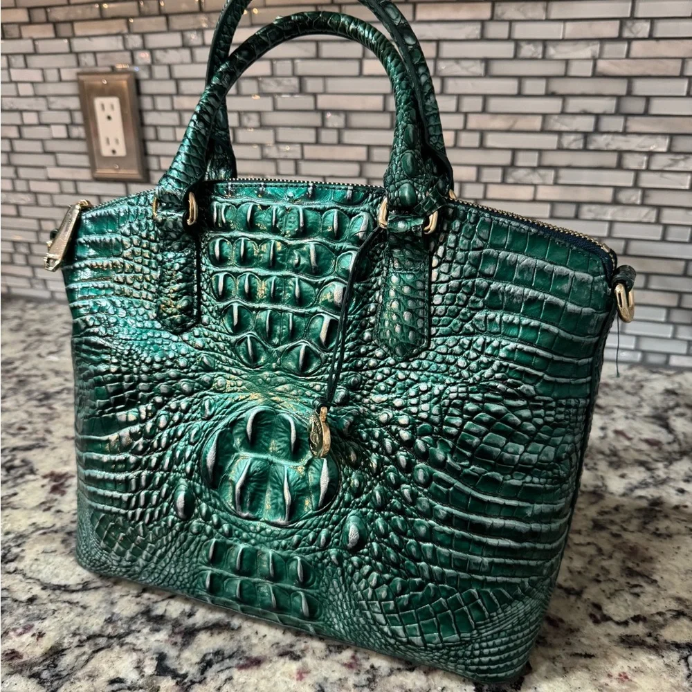 Brahmin Teal Crocodile-Embossed Satchel - Picture 4 of 8